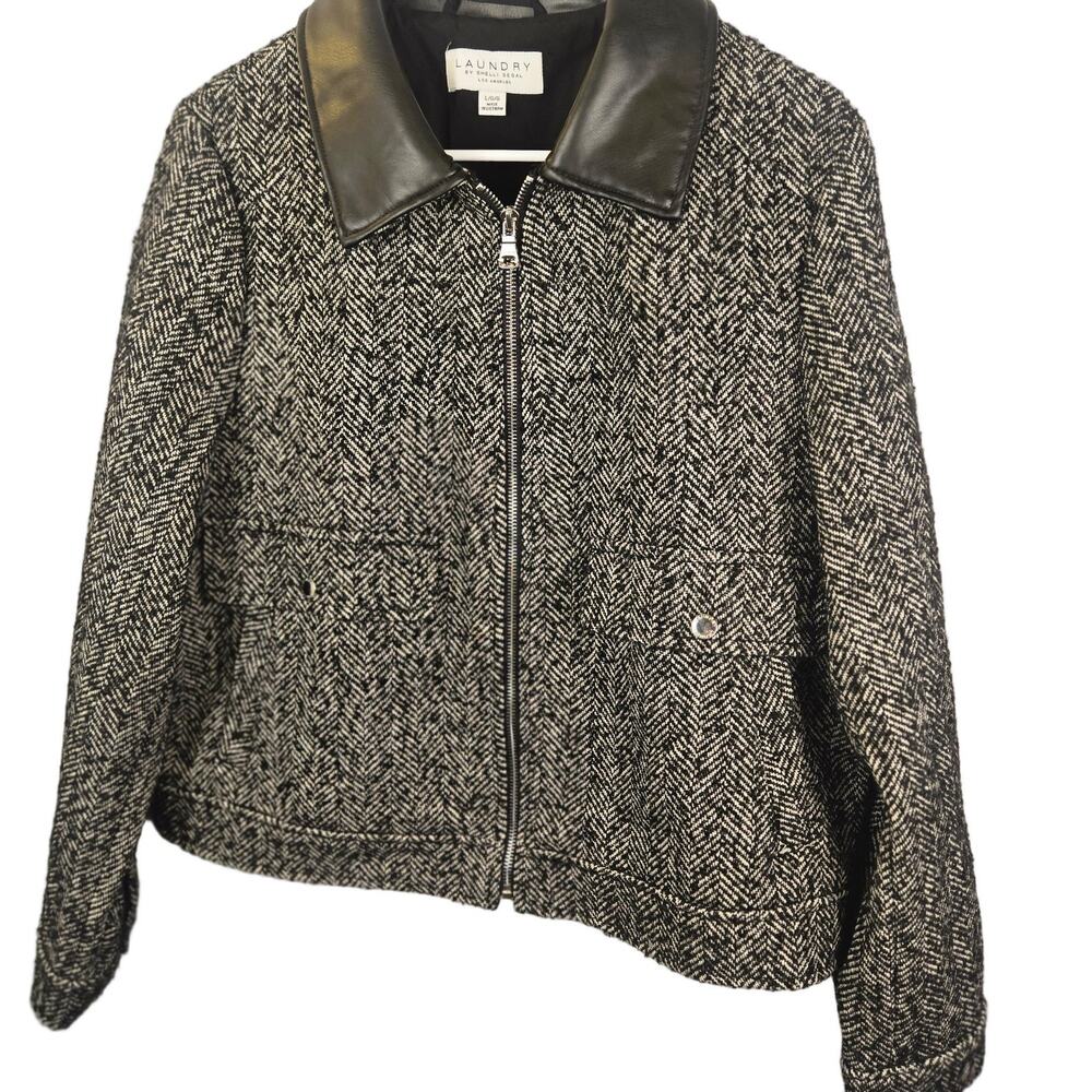 LAUNDRY BY SHELLI SEGAL Women L Jacket Herringbone Tweed Full Zip Casual Short